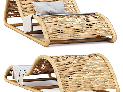 Modern Woven Rattan Lounge Chair With White Cushion For Outdoor Relaxation 3d model