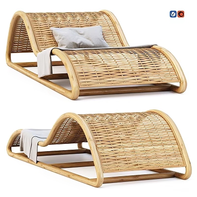 Modern Woven Rattan Lounge Chair With White Cushion For Outdoor Relaxation 3d model