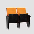 Modern Public Chair With Orange Fabric Seats And Black Metal Frame Design