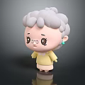 3D Cartoon Game Movie Character Granny With Curly Gray Hair Glasses Yellow Dress Earrings