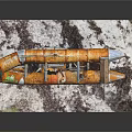 Old Worn Inflatable Boat With Yellow Orange And Green On White Surface With Gray Marks