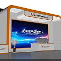 Modern Event Stage Setup With Blue Lighting Colorful Lit Seats Large Screen And Podium