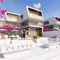 Luxury Seaside Villa Modern Architecture Infinity Pool Palm Trees Terrace People Enjoying View