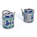 Traditional Ceramic Teapots with Blue White and Green Decorative Patterns