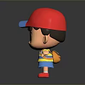 Cartoon Boy With Red Cap Blue Hair Yellow Striped Shirt Backpack Red Shoes Arms Outstretched