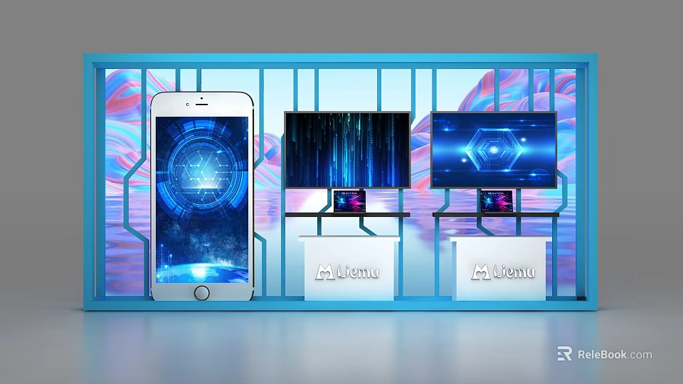 Commercial Business Equipment Setup With Mobile Phone Dual Monitors Digital Interfaces And Atech Stands 3d model 