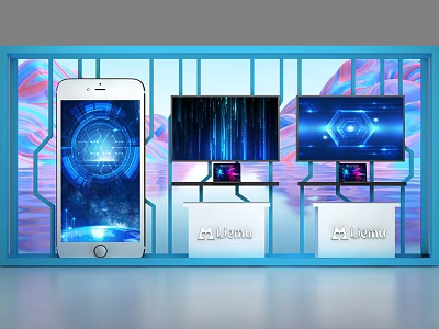 Commercial Business Equipment Setup With Mobile Phone Dual Monitors Digital Interfaces And Atech Stands 3d model