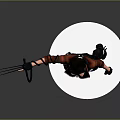 Cat Eared Female Warrior Character In Red Black Outfit Holding Weapon Standing On White Base