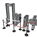 Public Facilities Security Check Setup With Gate Turnstile Handheld Detector And Barrier Ropes 3d model