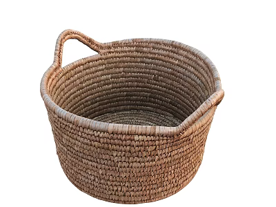 Decorative Ornament Set with Handwoven Natural Wicker Basket Handle Round Design 3d model