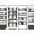 Modern Multilayer Bookshelf Design With Black And White Frame Displaying Books And Magazines