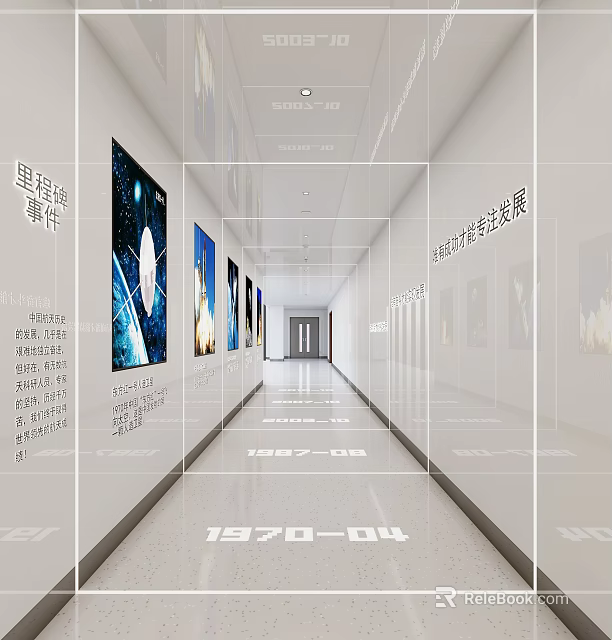 Modern Office Corridor With Art Exhibition Paintings And Spacious Bright Design 3d model 