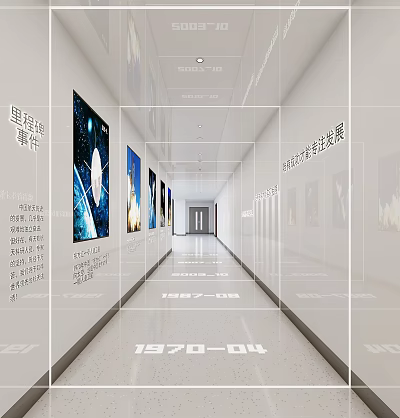 Modern Office Corridor With Art Exhibition Paintings And Spacious Bright Design 3d model