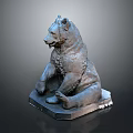 Artistic Sitting Bear Sculpture With Detailed Features And Square Base 3d model