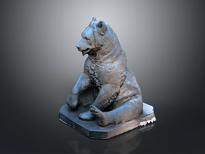 Artistic Sitting Bear Sculpture With Detailed Features And Square Base 3d model