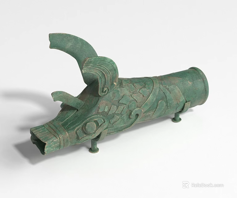 Ancient Bronze Landscape Sculpture With Mythical Animal Head And Intricate Carvings 3d model 