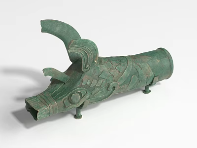 Ancient Bronze Landscape Sculpture With Mythical Animal Head And Intricate Carvings 3d model
