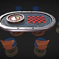 Casino Roulette Table Gaming Equipment With Wooden Metal Frame And Blue Seats
