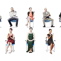 Group of People Sitting on Chairs with Various Postures and Height Measurements