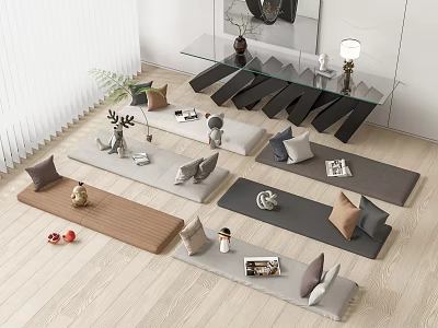 Neatly Arranged Household Items With Colorful Pillows Sofa Cushions And Decorative Ornaments 3d model