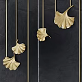 Modern Wall Art With Golden Ginkgo Leaf Decorations Hanging On Black Background