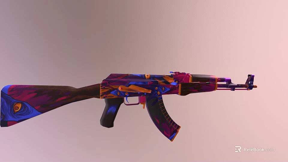 Vibrant Multicolored AK Rifle Featuring Purple Blue Orange Patterned Design 3d model 