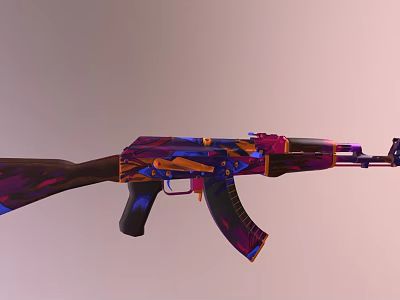 Vibrant Multicolored AK Rifle Featuring Purple Blue Orange Patterned Design 3d model