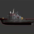 3D Model Tugboat Water Transport With Red Superstructure Yellow Equipment On Deck And Staircase