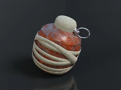Reddish Brown Grenade Weapon Wrapped With Beige Cloth Straps Top Fuse And Metal Ring 3d model