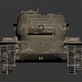 Detailed Military Tank Model With Khaki Color Cannon Armored Tracks And Military Style