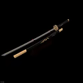 Japanese Katana Sword With Gold Decorated Hilt On Wooden Display Stand
