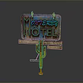 Vintage Monterey Hotel Motel Signage With Register Vacancy Plates And Cactus Support