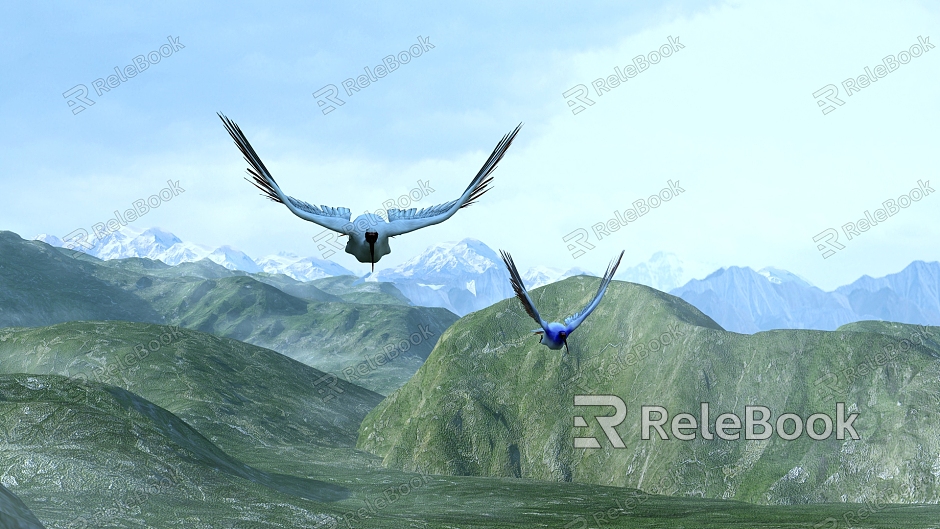 Mountains Crested Ibis Crane Mountains Snow Mountain Mountains model