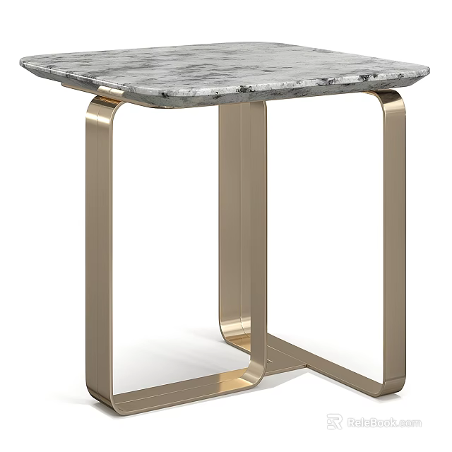 Modern Coffee Table With Marble Top And Golden Metal Frame Design 3d model 