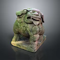 Traditional Stone Lion Sculpture With Intricate Carved Details And Square Base