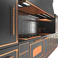 Modern Black Kitchen Cabinets With Gold Accents And Marble Backsplash 3d model