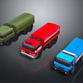 Green Cargo Red Fire and Blue Cargo Trucks Display Different Colors