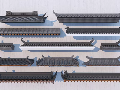 Traditional Chinese Architectural Roof Components With Various Eave Styles And Tile Designs 3d model