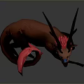 3D Low Poly Deer with Blue Eyes and Red Tail in Dynamic Pose