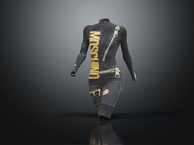 Black MOSCHINO Dress with Gold Lettering and Zipper Decorative Straps 3d model