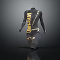 Black MOSCHINO Dress with Gold Lettering and Zipper Decorative Straps