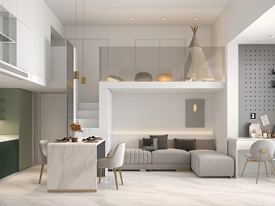 Light Luxury Apartment Open Kitchen Interior Design With Modern Island And Cabinets 3d model
