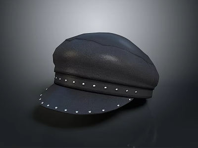 Black Leather Hat With Silver Studs For Daily Fashion Accessory 3d model