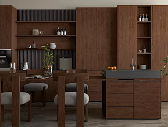 Zhonggu Island Table Solid Wood Nakajima Table Four Dining Table and Chair West Kitchen Combination 3d model