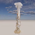 White Column Sculpture with Golden Twisted Vine Carvings Against Blue Sky