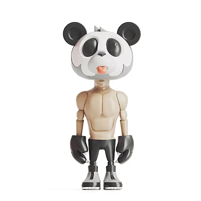 Panda Head Muscular Articulated Doll With Black Ears Gloves Pants And Sticking Tongue 3d model