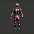 Game And Movie Character Wearing Red Black Tactical Outfit With Blue Stripes Helmet Armored Vest
