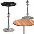 Modern Stylish Round Side Tables With Shiny Silver Metal Base And Natural Wood Marble Tabletops