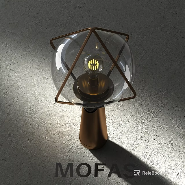 Modern Table Lamp With Geometric Copper Frame And Transparent Globe Shade 3d model 