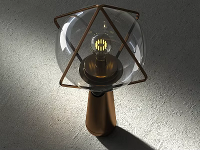 Modern Table Lamp With Geometric Copper Frame And Transparent Globe Shade 3d model